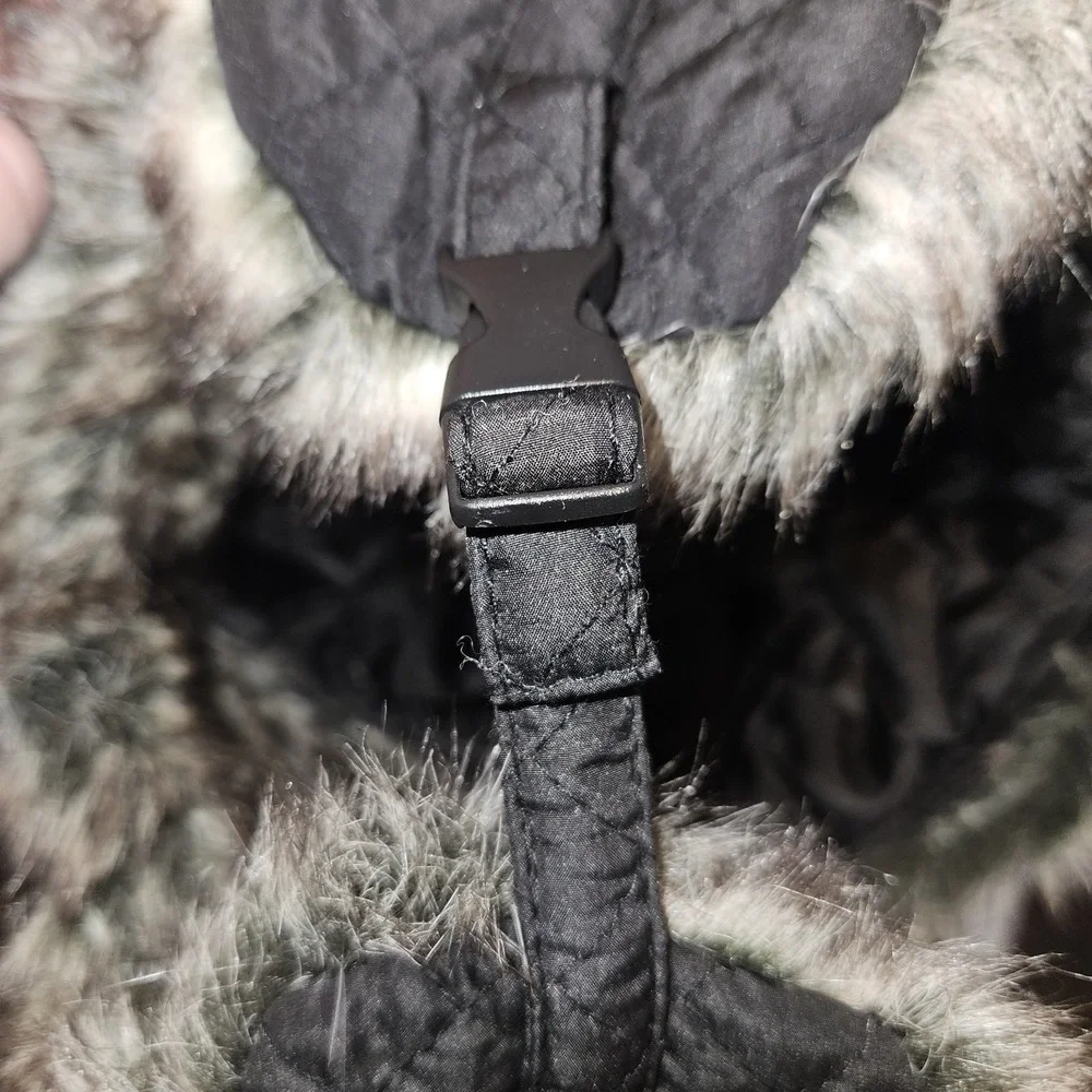 American Rag Trapper Hat Black Quilted Faux Fur Lined Winter Ear Flaps One Size